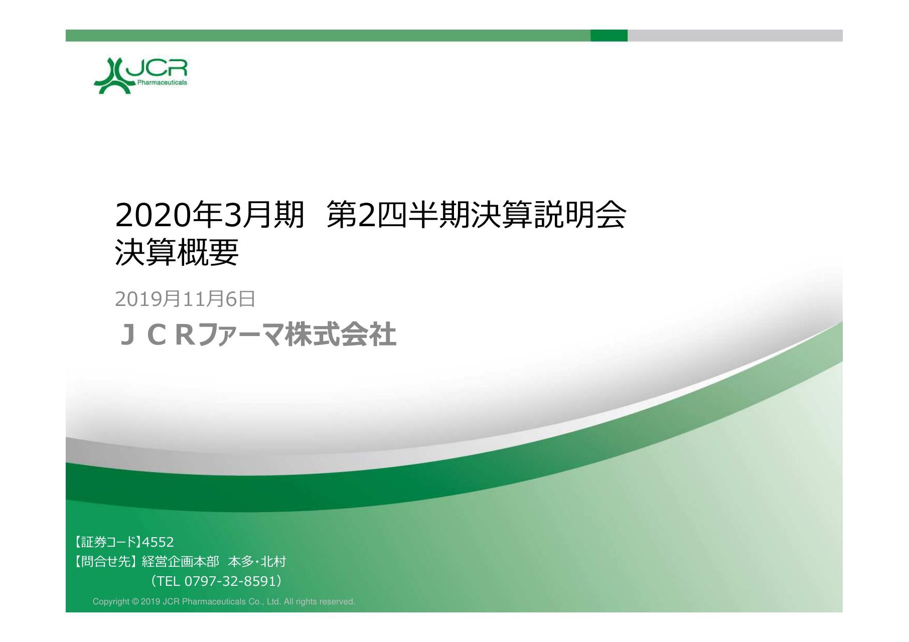 JCRファーマ、2Qは主力商品が好調で増収増益　研究加速のため研究開発費が上振れの可能性あり